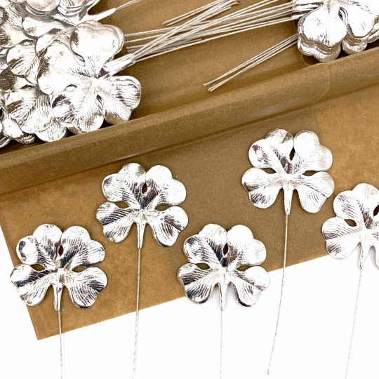 Set of 12 Silver Foil Paper Shamrocks ~ Clover Leaves ~ Czech Repub.