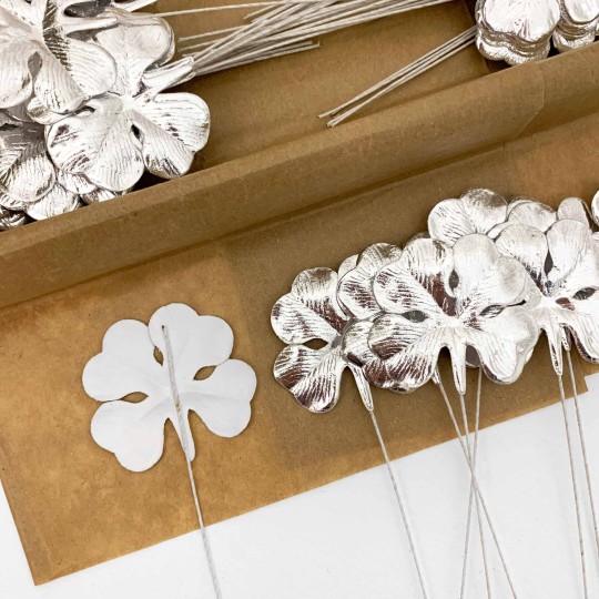 Set of 12 Silver Foil Paper Shamrocks ~ Clover Leaves ~ Czech Repub.