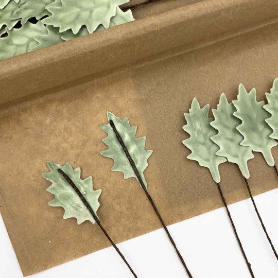 Sage Green Lacquered Petite Holly Leaves for Christmas Crafts ~ Bundle of 12 Old Fashioned Craft Leaves