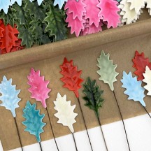 Lacquered Paper Holly Leaves ~ Mixed Colors ~ Bundle of 14 Old Fashioned Craft Leaves