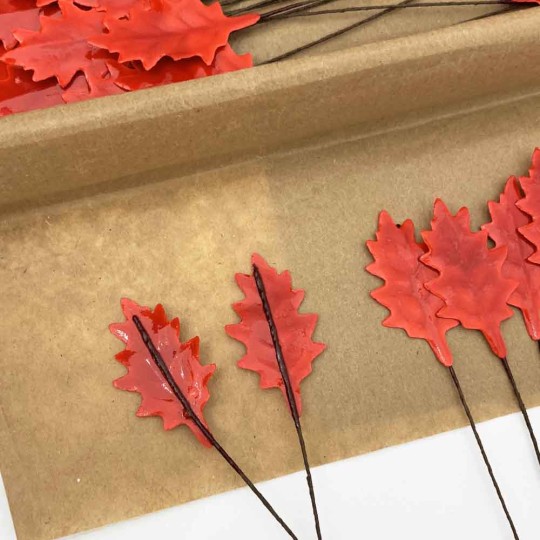 Red Lacquered Petite Holly Leaves for Christmas Crafts ~ Bundle of 12 Old Fashioned Craft Leaves