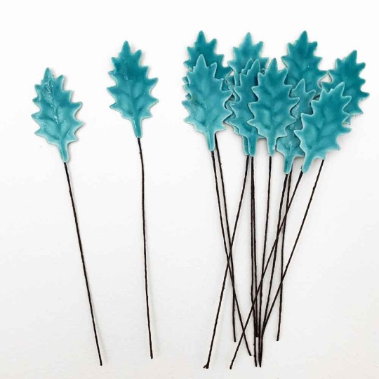 Teal Blue Lacquered Petite Holly Leaves for Christmas Crafts ~ Bundle of 12 Old Fashioned Craft Leaves