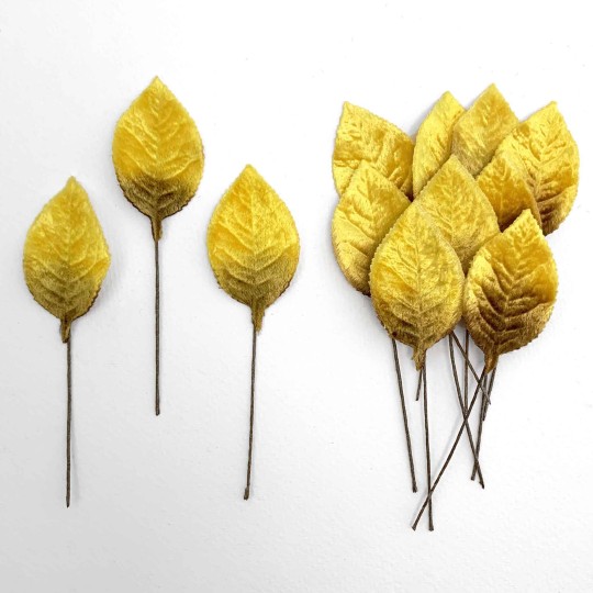 Set of 12 Velvet Rose Leaves ~ GOLDEN YELLOW OMBRE