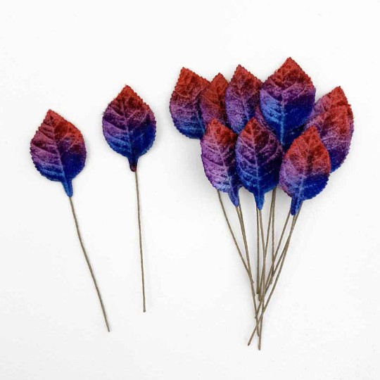 Set of 12 Petite Velvet Rose Leaves ~ JEWEL OMBRE