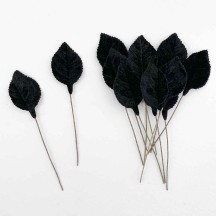 Set of 12 Petite Velvet Rose Leaves ~ BLACK