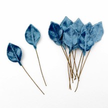 Set of 12 Petite Velvet Rose Leaves ~ BLUE