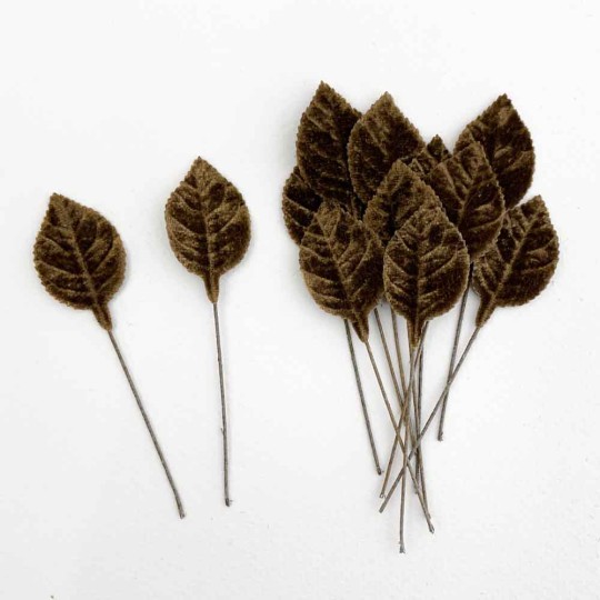 Set of 12 Petite Velvet Rose Leaves ~ BROWN