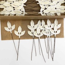 Lacquered Paper Holly Leaves ~ Cream ~ Bundle of 12 Retro Craft Leaves