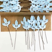 Lacquered Paper Holly Leaves ~ Light Blue ~ Bundle of 12 Retro Craft Leaves