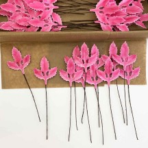 Lacquered Paper Holly Leaves ~ Pink ~ Bundle of 12 Retro Craft Leaves