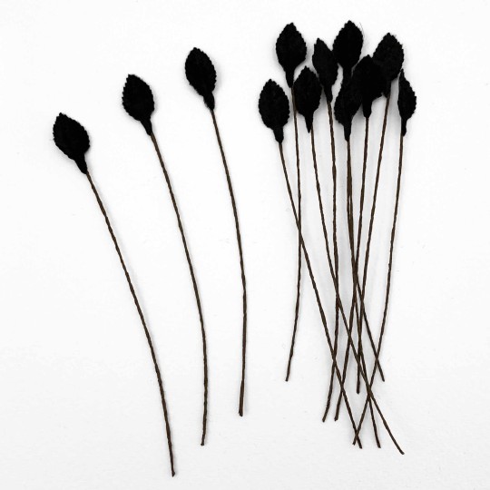 Set of 12 Mini Velvet Leaves ~ BLACK