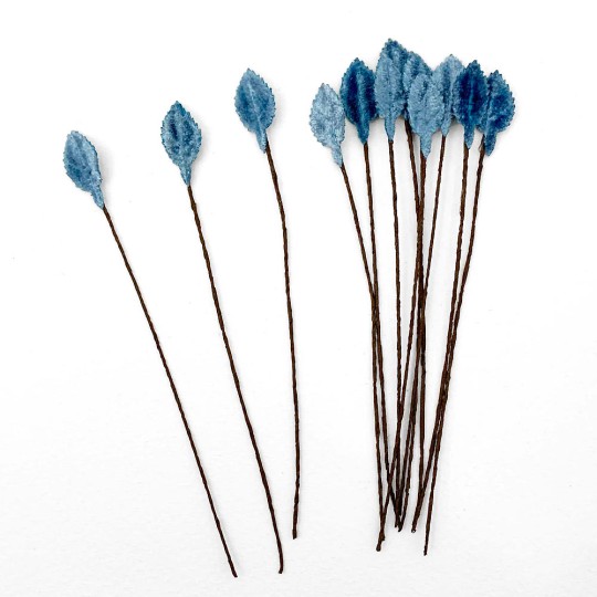 Set of 12 Mini Velvet Leaves ~ BLUE