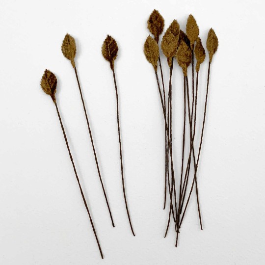 Set of 12 Mini Velvet Leaves ~ BROWN