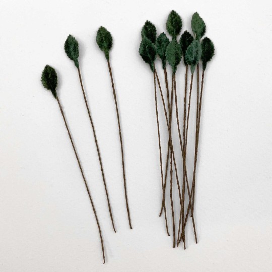 Set of 12 Mini Velvet Leaves ~ DARK GREEN