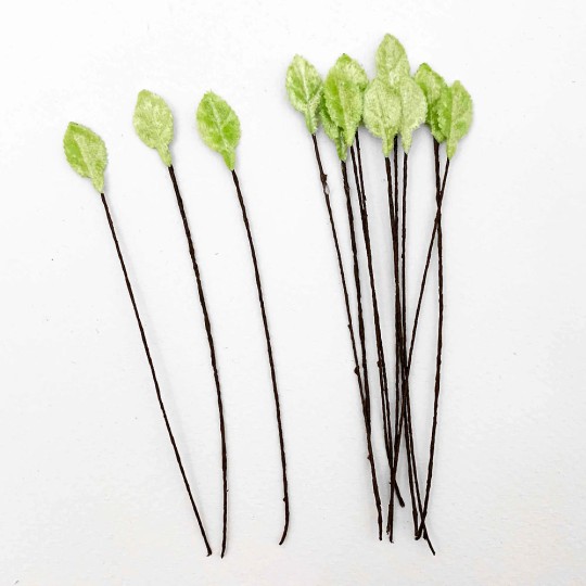 Set of 12 Mini Velvet Leaves ~ PALE GREEN