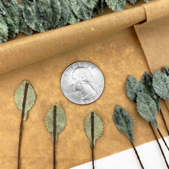 Set of 12 Mini Velvet Leaves ~ SAGE GREEN