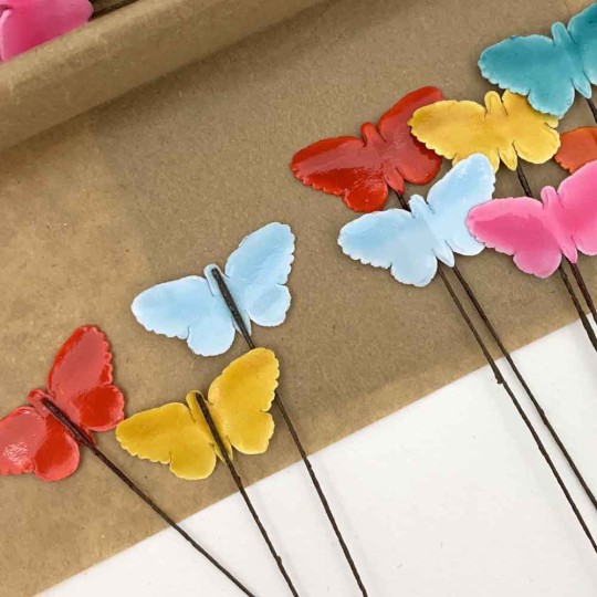 Lacquered Paper Butterflies ~ Mixed Colors ~ Bundle of 12 Retro Craft Picks