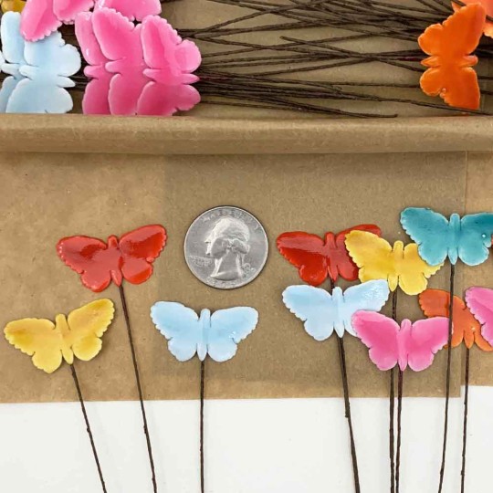 Lacquered Paper Butterflies ~ Mixed Colors ~ Bundle of 12 Retro Craft Picks