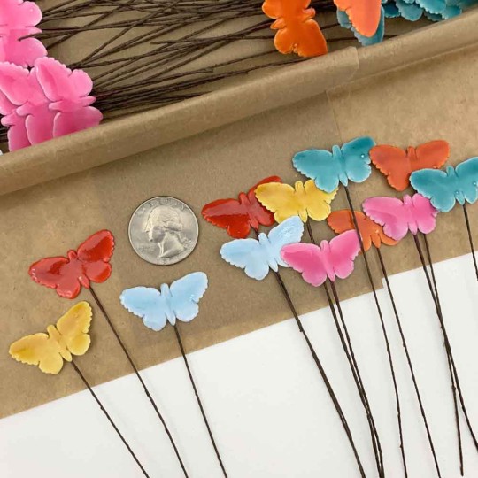 Lacquered Paper Butterflies ~ Mixed Colors ~ Bundle of 12 Retro Craft Picks