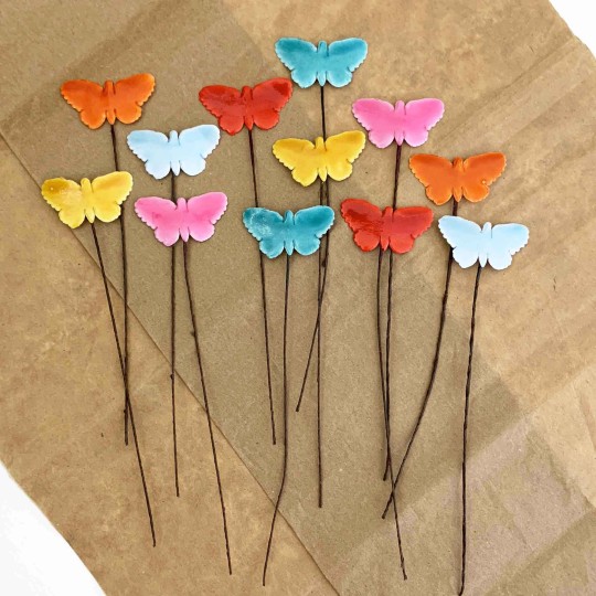 Lacquered Paper Butterflies ~ Mixed Colors ~ Bundle of 12 Retro Craft Picks