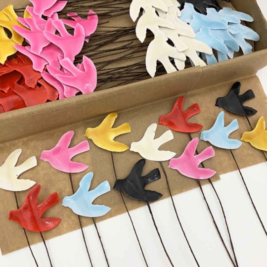 Lacquered Paper Birds ~ Mixed Colors ~ Bundle of 12 Retro Craft Picks