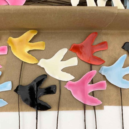 Lacquered Paper Birds ~ Mixed Colors ~ Bundle of 12 Retro Craft Picks