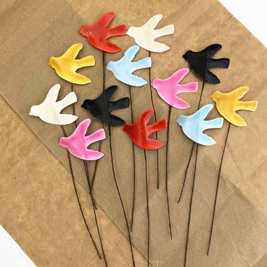 Lacquered Paper Birds ~ Mixed Colors ~ Bundle of 12 Retro Craft Picks