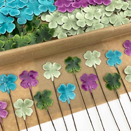 Lacquered Paper Shamrocks ~ Mixed Colors ~ Bundle of 16 Retro Craft Picks