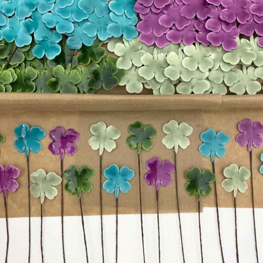 Lacquered Paper Shamrocks ~ Mixed Colors ~ Bundle of 16 Retro Craft Picks