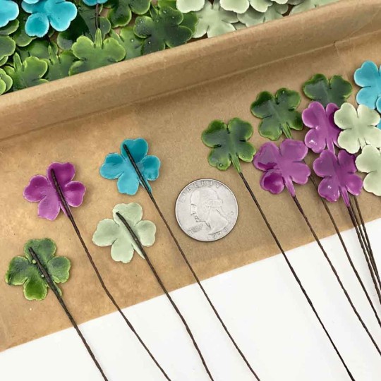 Lacquered Paper Shamrocks ~ Mixed Colors ~ Bundle of 16 Retro Craft Picks