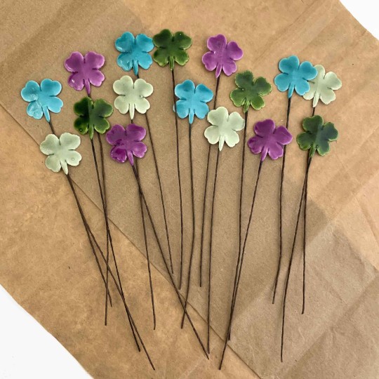 Lacquered Paper Shamrocks ~ Mixed Colors ~ Bundle of 16 Retro Craft Picks