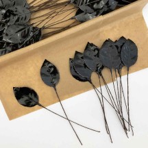 Black Lacquered Paper Rose Leaves ~ Bundle of 12 Old Fashioned Craft Leaves