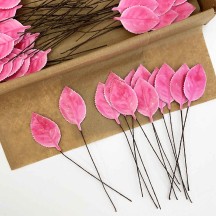 Pink Lacquered Paper Rose Leaves ~ Bundle of 12 Old Fashioned Craft Leaves