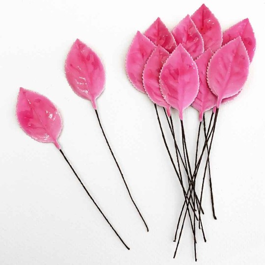 Pink Lacquered Paper Rose Leaves ~ Bundle of 12 Old Fashioned Craft Leaves