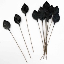 Black Lacquered Paper Petite Rose Leaves ~ Bundle of 12 Old Fashioned Craft Leaves