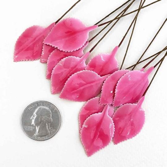 Pink Lacquered Paper Petite Rose Leaves ~ Bundle of 12 Old Fashioned Craft Leaves