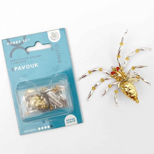 Glass Bead Ornament DIY Project Kit ~ Spider with Clip~ Gold and SIlver ~ Czech Instructions