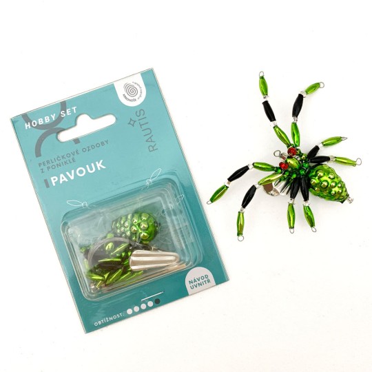 Glass Bead Ornament DIY Project Kit ~ Spider with Clip ~ Green and Black ~ Czech Instructions