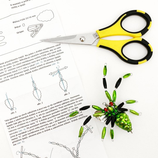 Glass Bead Ornament DIY Project Kit ~ Spider with Clip ~ Green and Black ~ Czech Instructions