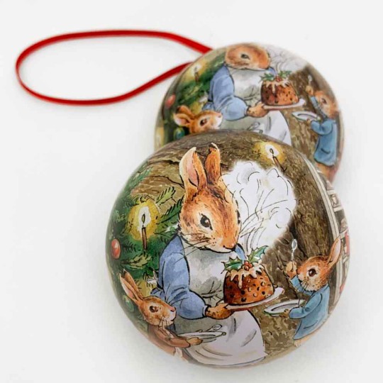 Peter Rabbit Christmas Bauble Ornament Gift Tin ~ 2-3/4" across ~ CHRISTMAS PUDDING