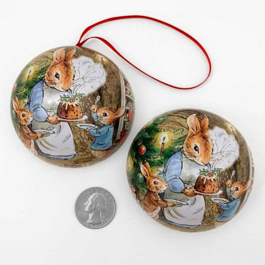 Peter Rabbit Christmas Bauble Ornament Gift Tin ~ 2-3/4" across ~ CHRISTMAS PUDDING