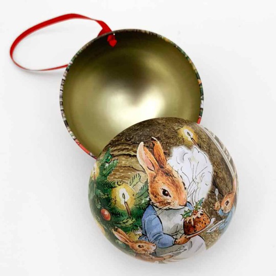 Peter Rabbit Christmas Bauble Ornament Gift Tin ~ 2-3/4" across ~ CHRISTMAS PUDDING