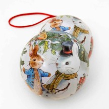 Peter Rabbit Christmas Bauble Ornament Gift Tin ~ 2-3/4" across ~ PETER AND SNOWBUNNY