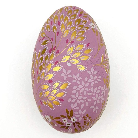 Lavender Fancy Floral Metal Easter Egg Tin ~ 4-1/4" tall