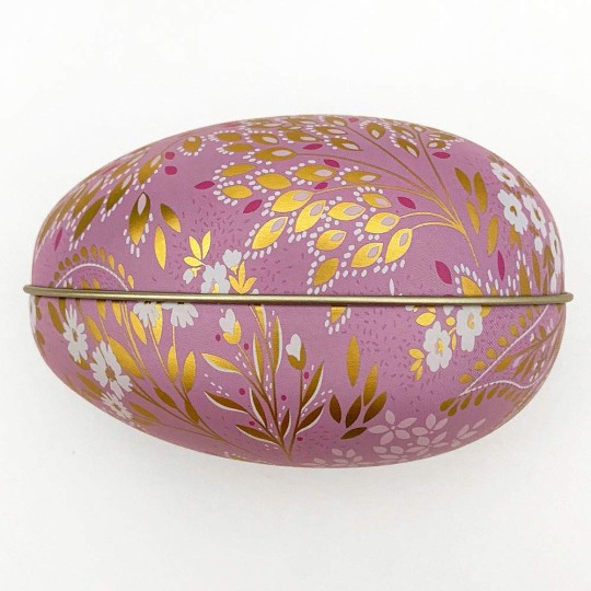 Lavender Fancy Floral Metal Easter Egg Tin ~ 4-1/4" tall