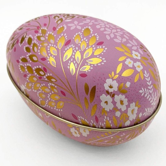 Lavender Fancy Floral Metal Easter Egg Tin ~ 4-1/4" tall