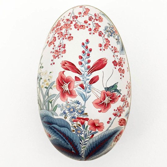 Red and Blue Flowers Metal Easter Egg Tin ~ 4-1/4" tall ~ Sanderson Design