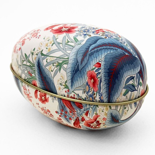 Red and Blue Flowers Metal Easter Egg Tin ~ 4-1/4" tall ~ Sanderson Design