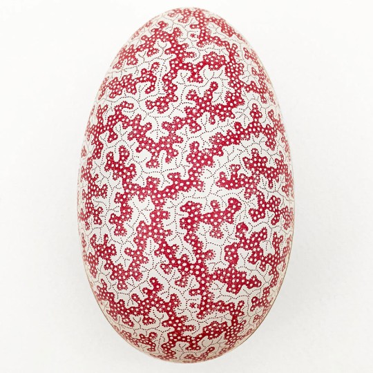 Red and White Geo Metal Easter Egg Tin ~ 4-1/4" tall ~ Sanderson Design