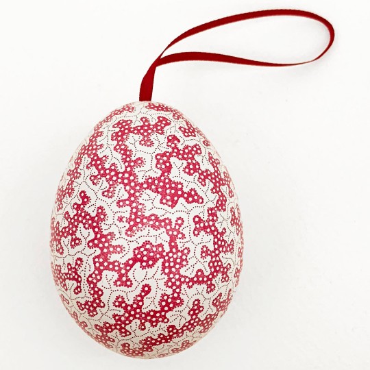 Red and White Geo Metal Easter Egg Tin and Ornament ~ 2-3/4" tall ~ Sanderson Design